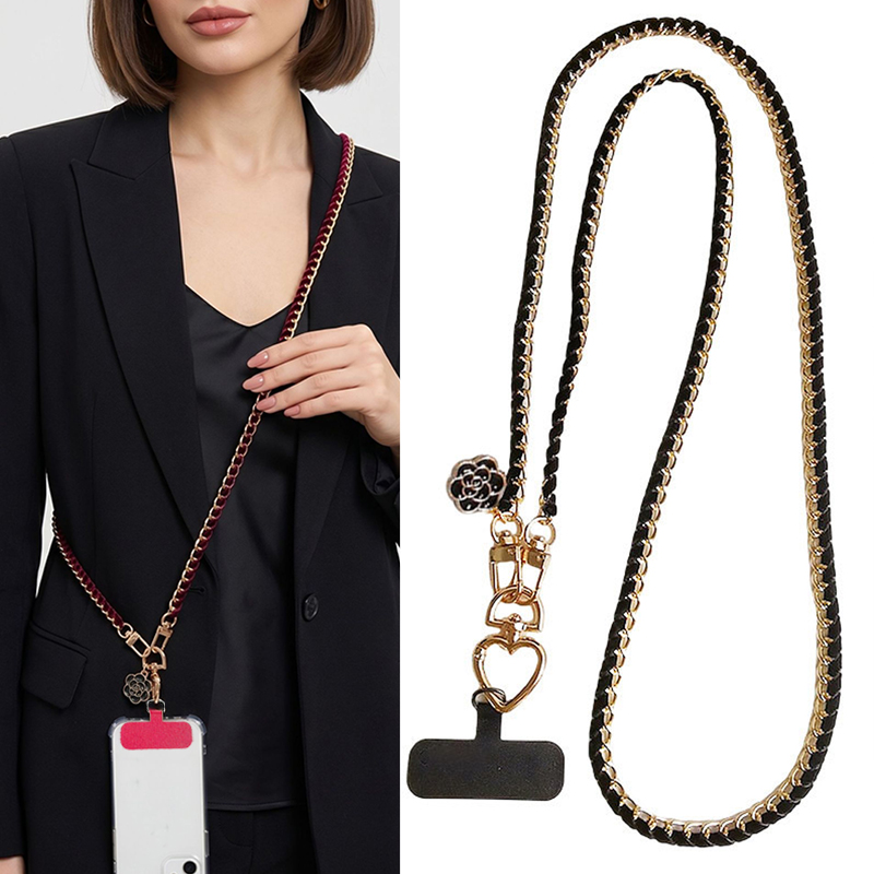 Crossbody Lanyard Neck Strap Case - 크로스바디 스타일의 범용 체인, 카멜리아 디자인,