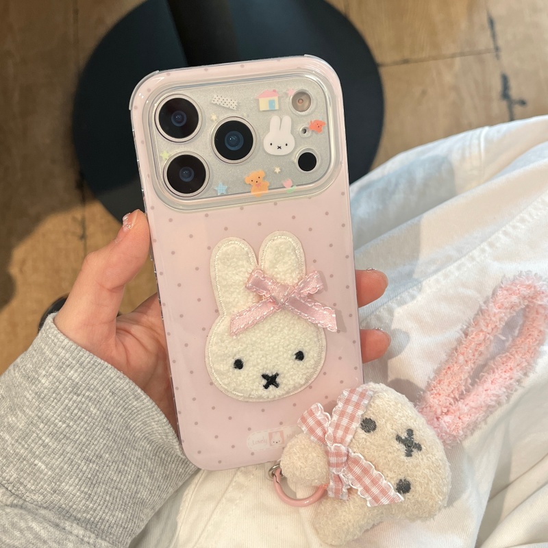 Cute Cartoon Wrist Strap Silicone Case - 귀여운 미피 캐릭터가 그려진 핑크색 물방울무늬