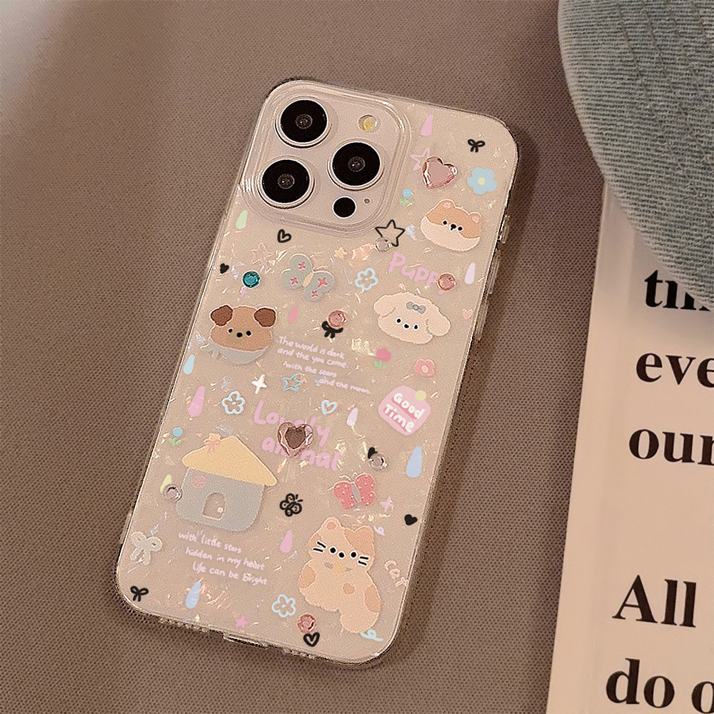 귀여운 만화 강아지 쉘 패턴 폰 케이스 (아이폰 11, - Clear Shockproof Bumper Case 리뷰 및 가격