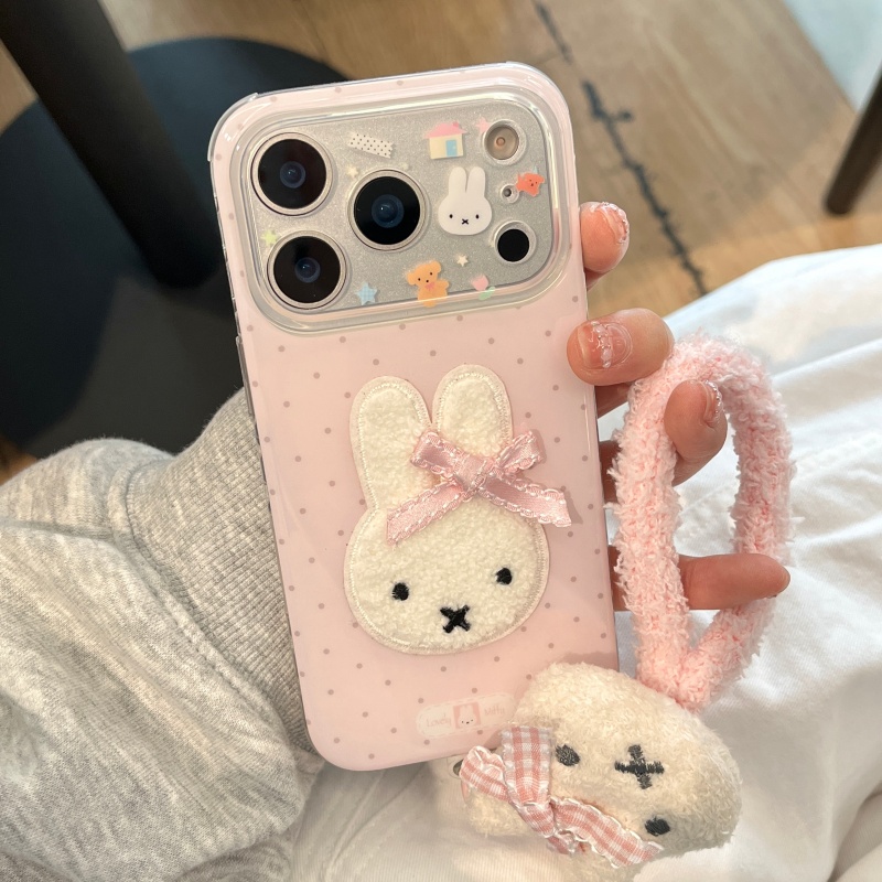 귀여운 미피 캐릭터가 그려진 핑크색 물방울무늬 아이폰  - Cute Cartoon Wrist Strap Silicone Case 리뷰 및 가격